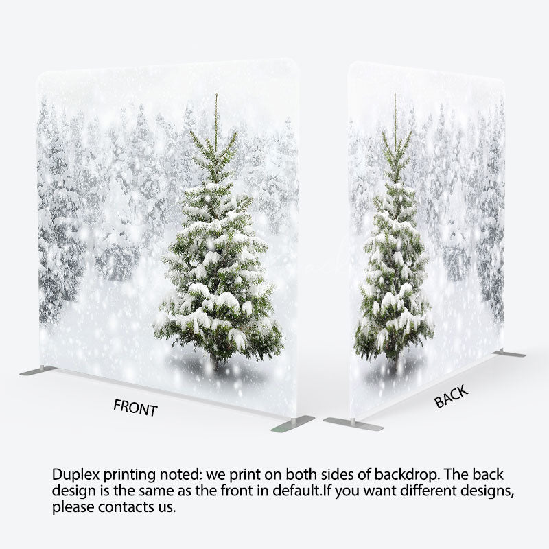 Lofaris Snowy Forest White Words Square Tension Backdrop
