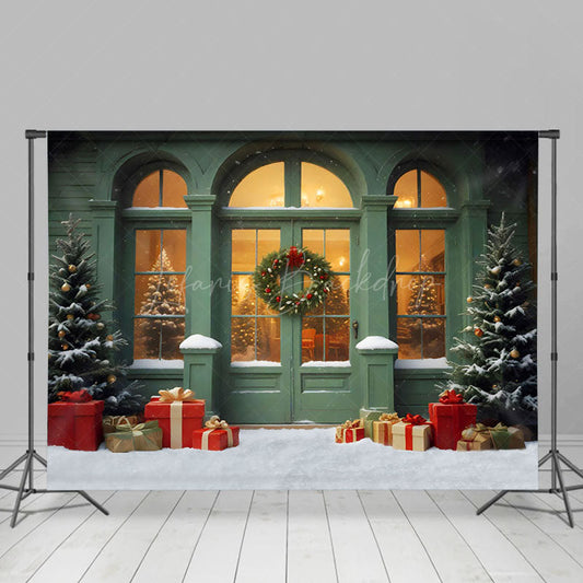 Lofaris Snowy Green Shop Wreaths Christmas Backdrop For Photography