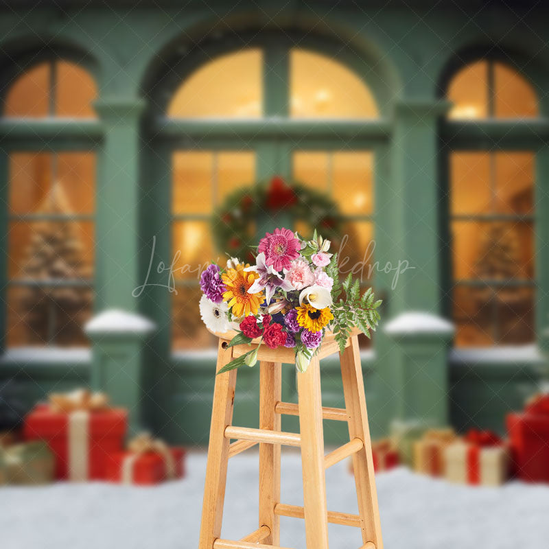 Lofaris Snowy Green Shop Wreaths Christmas Backdrop For Photography