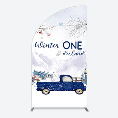 Lofaris Snowy Mountain Truck Winter Onederland Half Moon Arch Backdrop