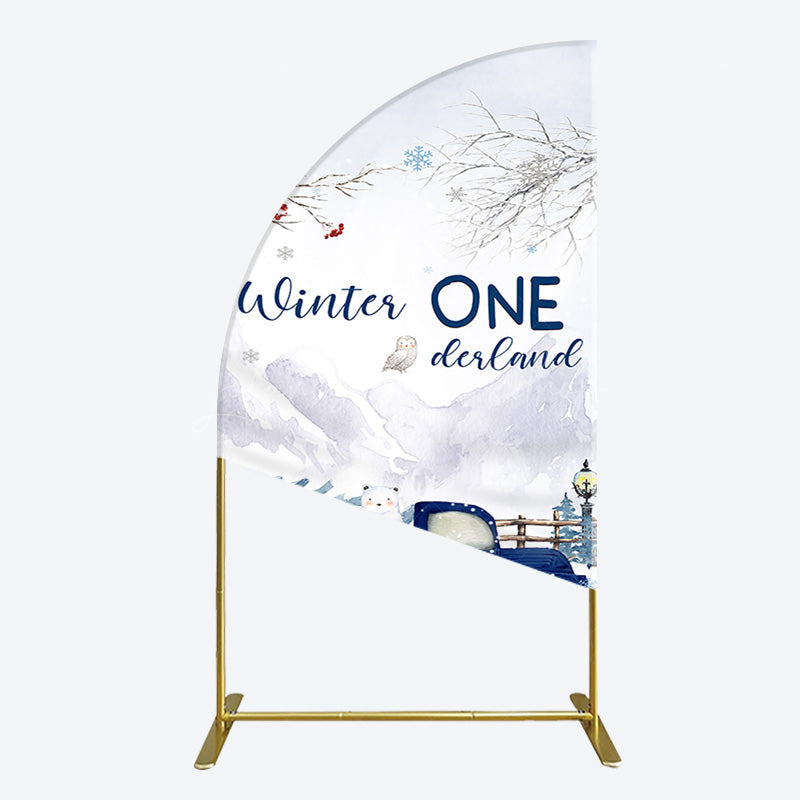 Lofaris Snowy Mountain Truck Winter Onederland Half Moon Arch Backdrop