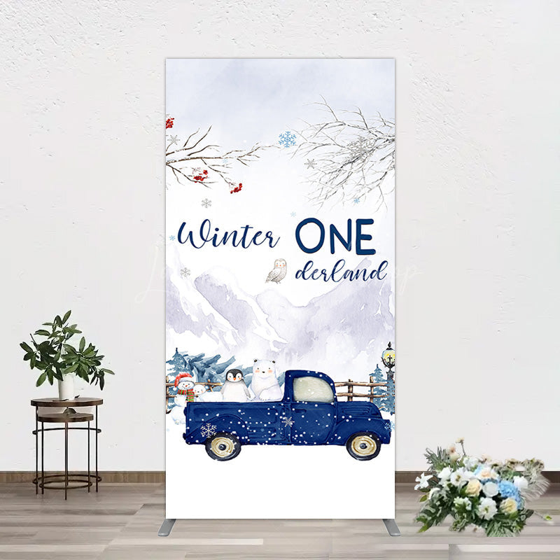 Lofaris Snowy Mountain Truck Winter Onederland Rectangle Backdrop