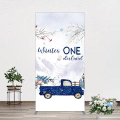 Lofaris Snowy Mountain Truck Winter Onederland Rectangle Backdrop