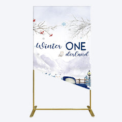 Lofaris Snowy Mountain Truck Winter Onederland Rectangle Backdrop