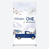 Lofaris Snowy Mountain Truck Winter Onederland Rectangle Backdrop