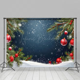 Lofaris Snowy Night Field Pine Leaf Bell Christmas Backdrop
