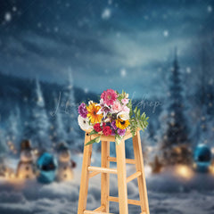Lofaris Snowy Night Peaceful Forest Snowman Winter Backdrop
