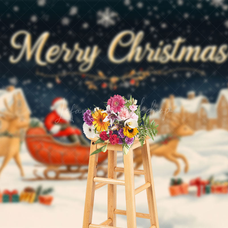 Lofaris Snowy Night Santa Claus Sleigh Christmas Backdrop