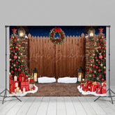 Lofaris Snowy Night Wooden Gate Tree Gift Christmas Backdrop