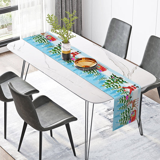 Lofaris Snowy Pine Forest Santa Elk Sled Xmas Table Runner