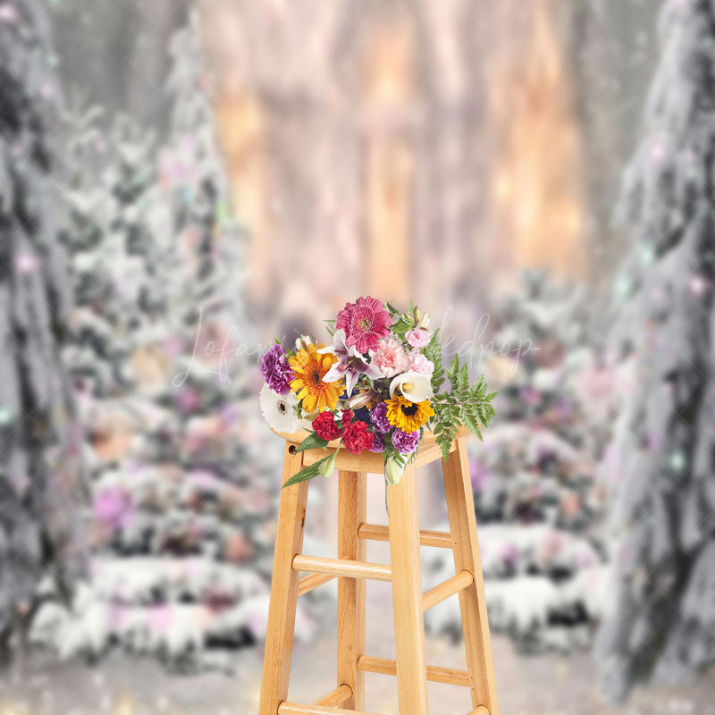 Lofaris Snowy Pine Tree Light Glitter Christmas Backdrop