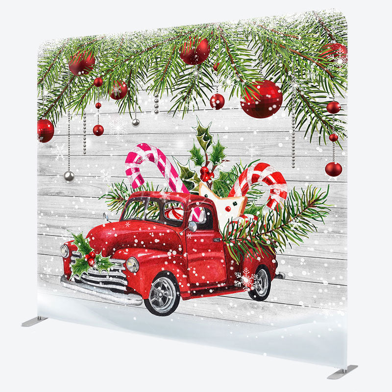 Lofaris Snowy Red Car Wooden Christmas Pillow Cover Backdrop
