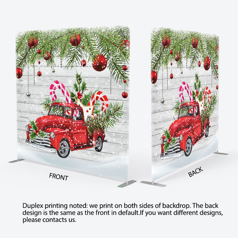 Lofaris Snowy Red Car Wooden Christmas Pillow Cover Backdrop