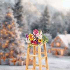 Lofaris Snowy Rural House Forest Trees Christmas Backdrop