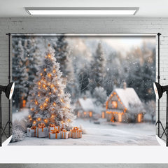 Lofaris Snowy Rural House Forest Trees Christmas Backdrop