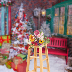 Lofaris Snowy Street Corner Bench Christmas Vibe Backdrop