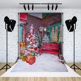 Lofaris Snowy Street Corner Bench Christmas Vibe Backdrop