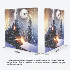 Lofaris Snowy Train Forest Christmas Tension Fabric Backdrop