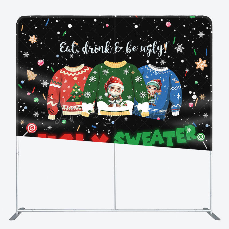 Lofaris Snowy Ugly Sweater Xmas Party Pillow Case Backdrop