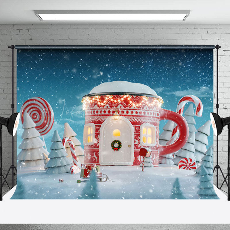 Lofaris Snowy Wild Field Teacup House Christmas Backdrop