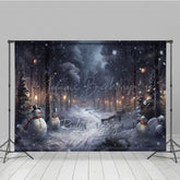 Lofaris Snowy Winter Night Photography Backdrop with Snowmen Magical Forest Lanterns Christmas Photo Background