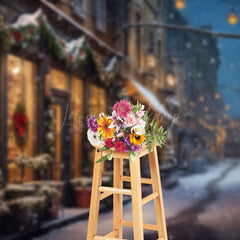 Lofaris Snowy Winter Wonderland Christmas Steet Backdrop