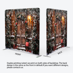 Lofaris Snowy Wooden Door Light Winter Tension Fabric Backdrop