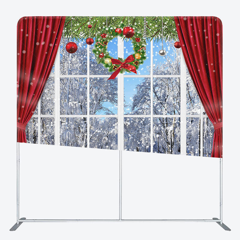 Lofaris Snowy World Window Christmas Pillow Cover Backdrop