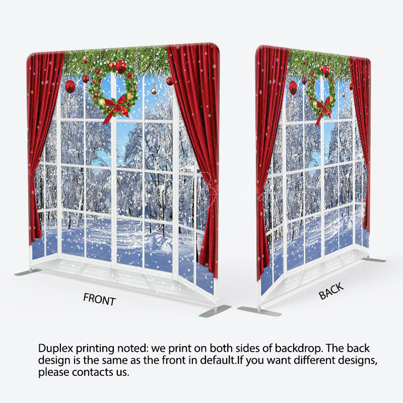 Lofaris Snowy World Window Christmas Pillow Cover Backdrop