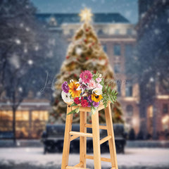 Lofaris Snwoy City Night Trees Lights Christmas Backdrop