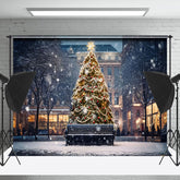 Lofaris Snwoy City Night Trees Lights Christmas Backdrop