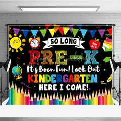 Lofaris So Long Pre-K Kindergarten Here I Come Graduation Backdrop Colorful School Elements Photo Background