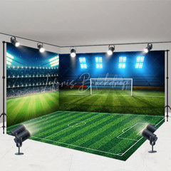 Lofaris Soccer Stadium Room Set Backdrop Night Lights Football Field Green Grass Background Sports Theme Photography Prop
