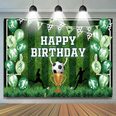 Lofaris Soccer Themed Birthday Party Backdrop Green Sports Field Banner for Boys Action Player and Trophy Photo Prop Decor