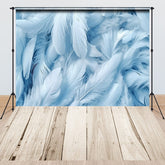 Lofaris Soft Blue Feather Wooden Floor Combo Set Backdrop