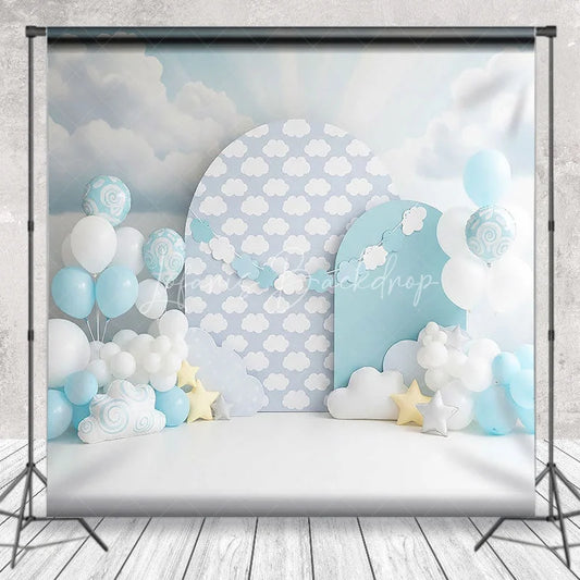 Lofaris Soft Blue Sky and White Clouds Backdrop Dreamy Star for Baby Birthday Cake Smash