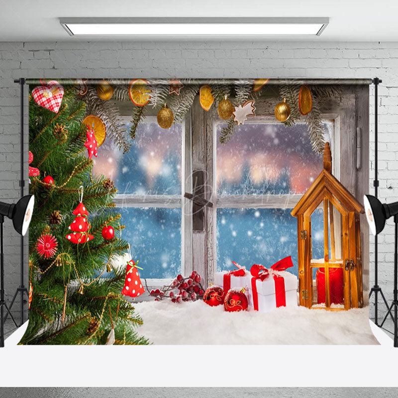 Lofaris Soft Carpet Blurry Window Scene Christmas Backdrop