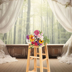 Lofaris Soft Curtain Window Bamboo Forest Scene Photo Backdrop