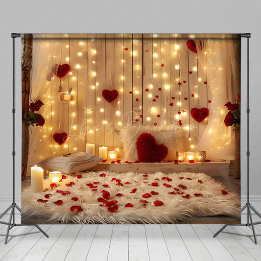 Lofaris Soft Mat Petal Red Heart Wood Valentines Day Backdrop