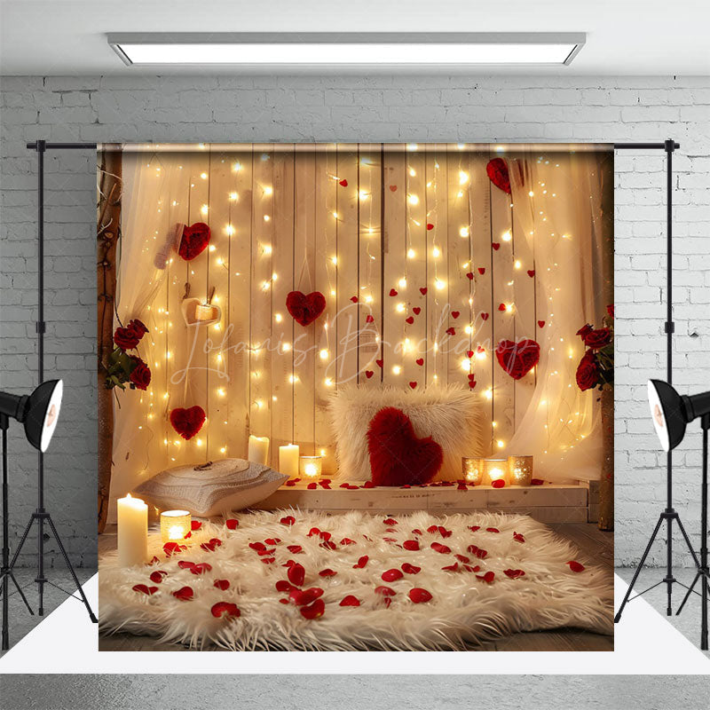Lofaris Soft Mat Petal Red Heart Wood Valentines Day Backdrop