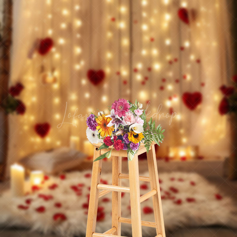 Lofaris Soft Mat Petal Red Heart Wood Valentines Day Backdrop