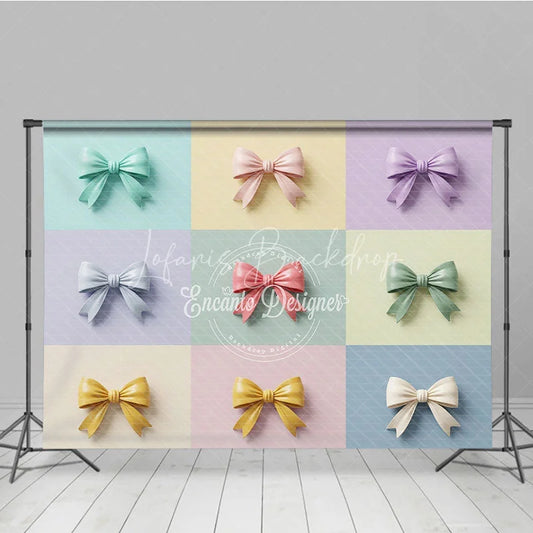 Lofaris Soft Pastel Colored Bows Photography Backdrop Elegant Multi-Color Grid Design for Baby Showers and Parties