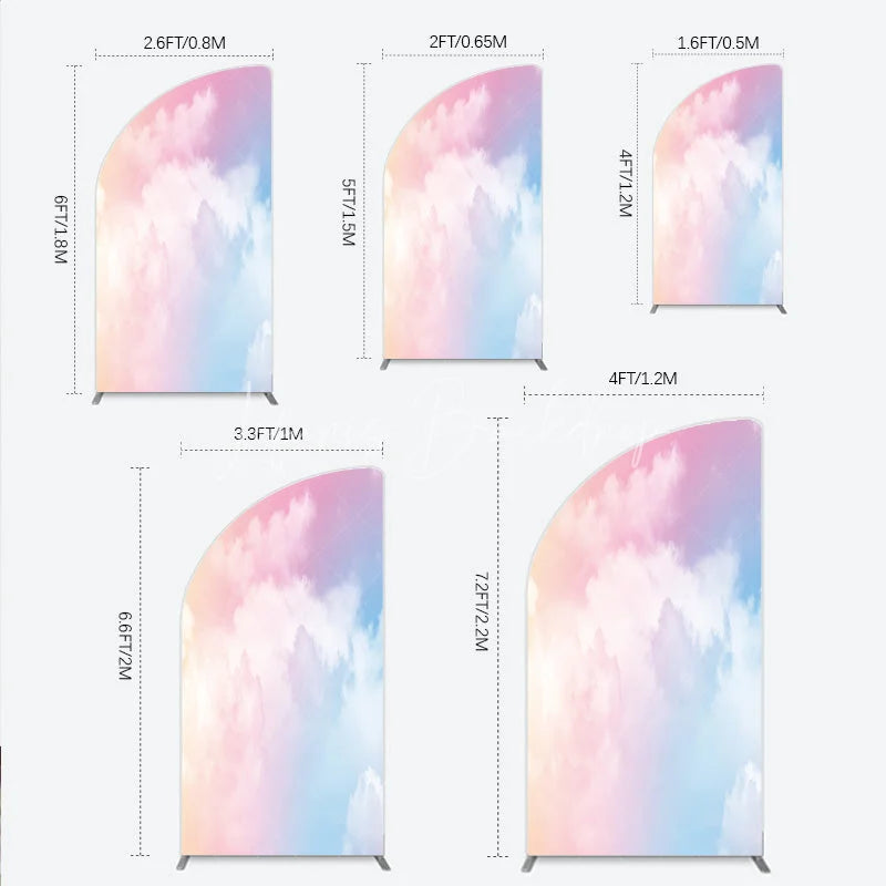 Lofaris Soft Pastel Gradient Sky with Fluffy Clouds Half Moon Arch Backdrop Dreamy Pink Blue Photography Background