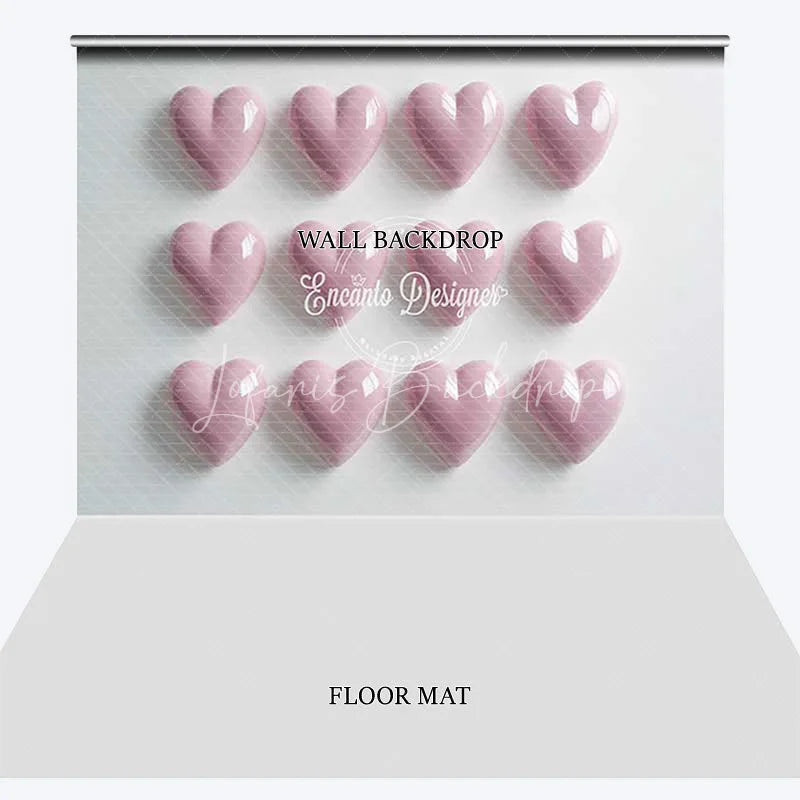 Lofaris Soft Pink 3D Hearts Grid Pattern Combo Set Backdrop Romantic Valentine’s Day Decor
