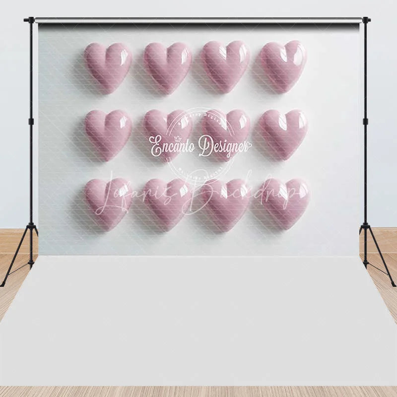 Lofaris Soft Pink 3D Hearts Grid Pattern Combo Set Backdrop Romantic Valentine’s Day Decor