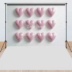 Lofaris Soft Pink 3D Hearts Grid Pattern Combo Set Backdrop Romantic Valentine’s Day Decor