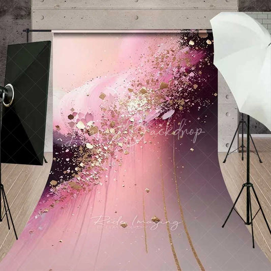 Lofaris Soft Pink and Burgundy Abstract Sweep Art Backdrop Luxury Gold Flakes Drips Photography Background