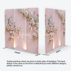 Lofaris Soft Pink Floral Arch Square Double-Sided Backdrop with White and Blush Flowers Elegant Wedding Decor