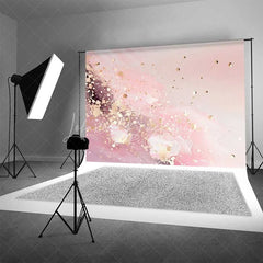 Lofaris Soft Pink Fluid Waves and Gold Confetti Backdrop Abstract Photography Background Elegant Party Decor
