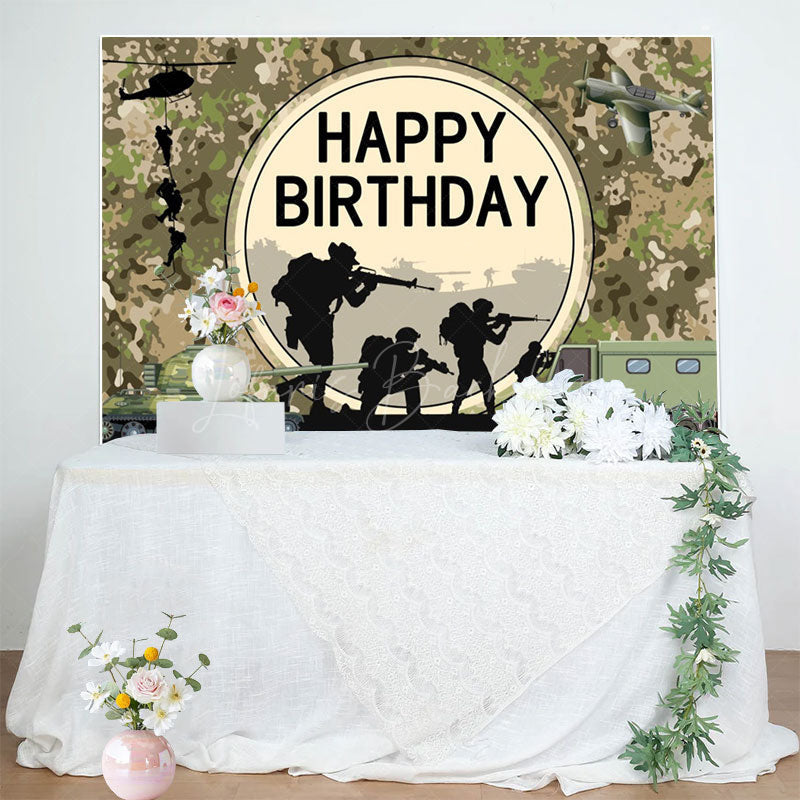 Lofaris Soldier Tank Aircraft Training Happy Birthday Backdrop
